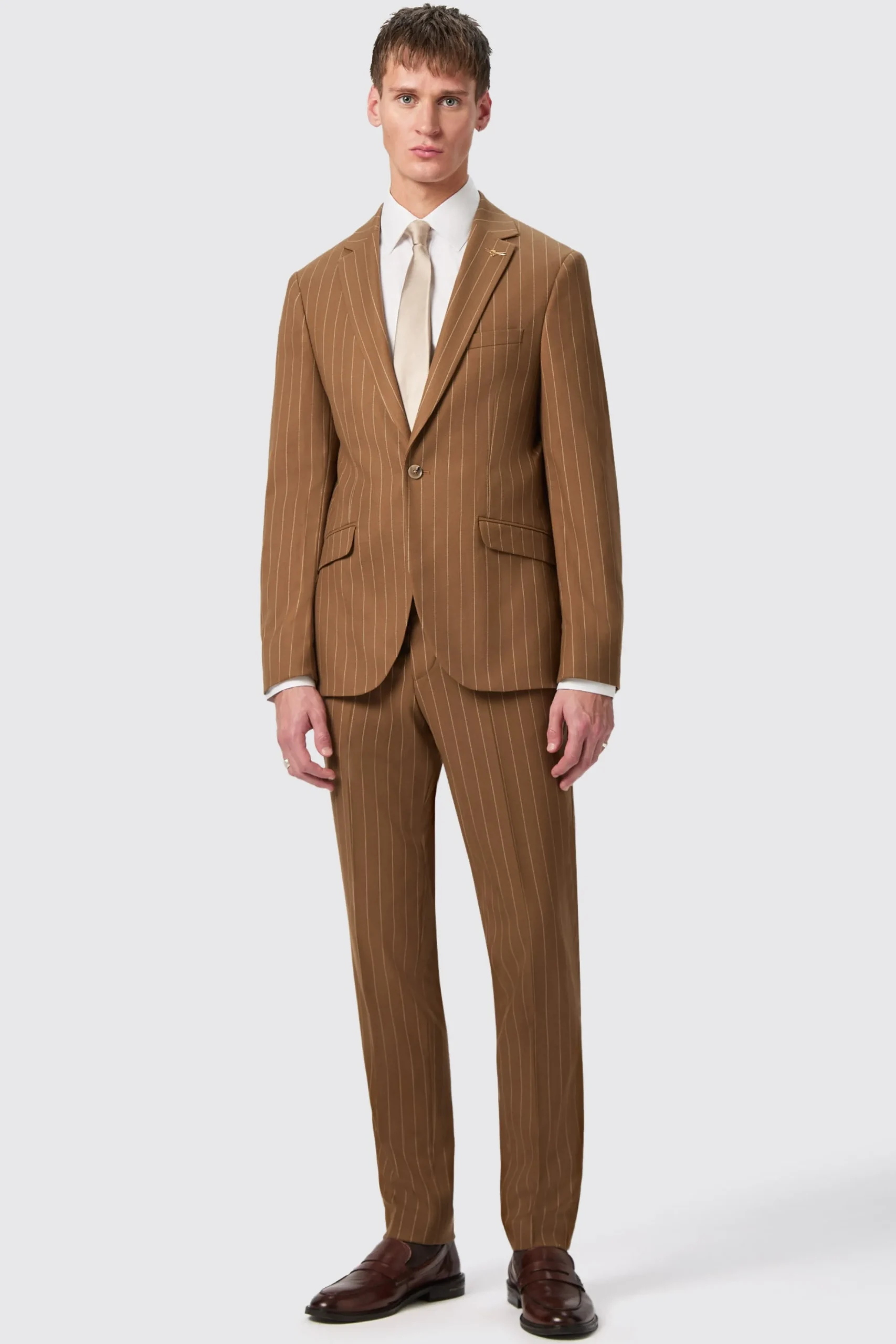 Trousers·Party Trousers|Twisted Tailor Cuttel Slim Fit Brown Pinstripe Trousers