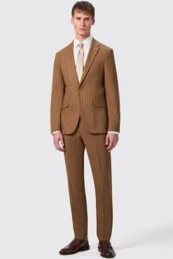 Style·2 Piece Suits|Occasion·Wedding Suits|Twisted Tailor Cuttel Slim Fit Brown Pinstripe Suit