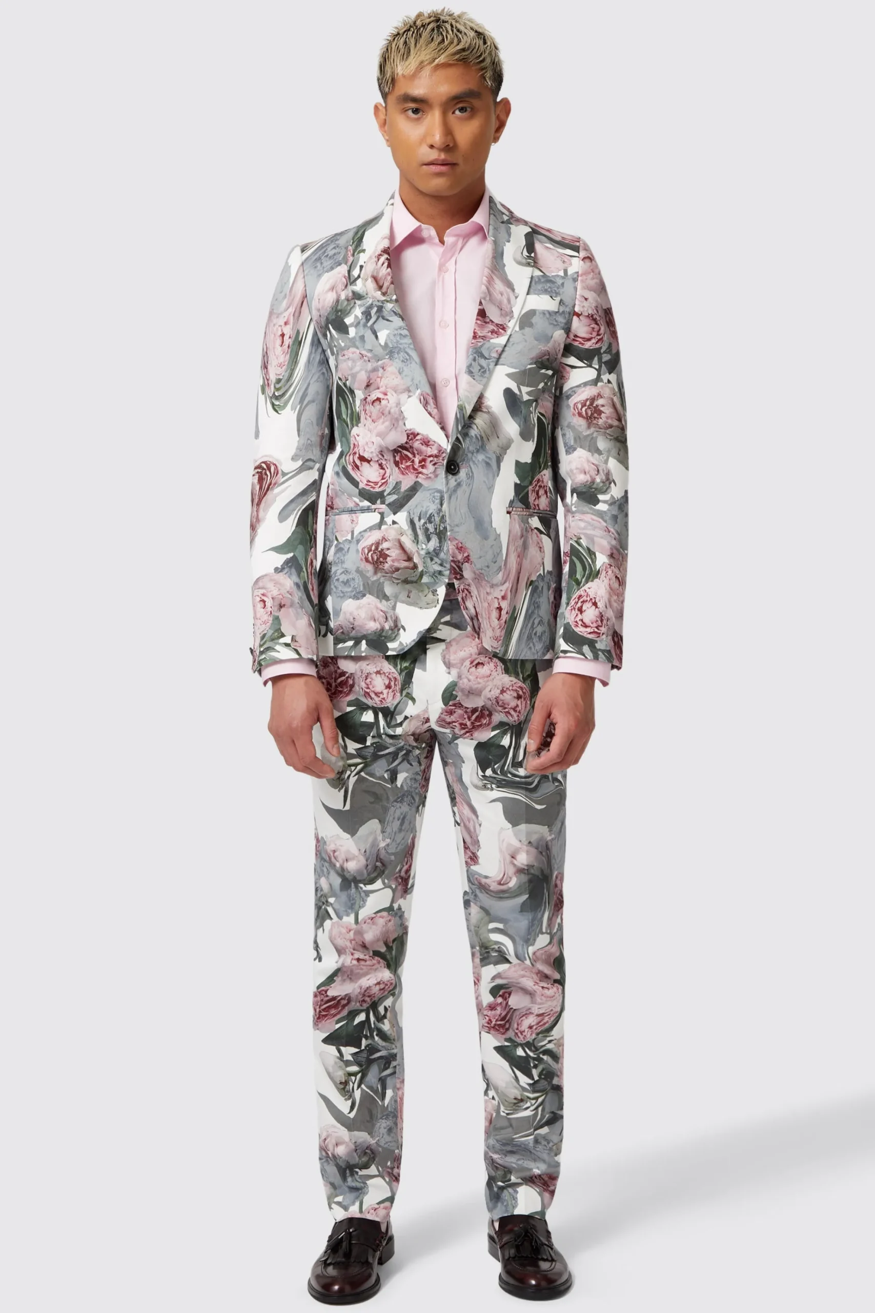 Style·Floral Suits|Style·Bold Prints|Twisted Tailor Dali Skinny Fit White Cotton Floral Suit