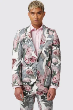 Style·Floral Suits|Style·Bold Prints|Twisted Tailor Dali Skinny Fit White Cotton Floral Suit