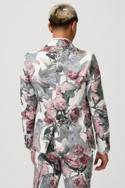 Style·Floral Suits|Style·Bold Prints|Twisted Tailor Dali Skinny Fit White Cotton Floral Suit