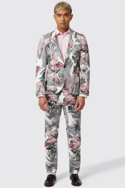 Jackets·Floral Jackets|Twisted Tailor Dali Skinny Fit White Cotton Floral Jacket