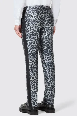 Trousers·Party Trousers|Twisted Tailor Devries Slim Fit Silver Leopard Print Tuxedo Trousers