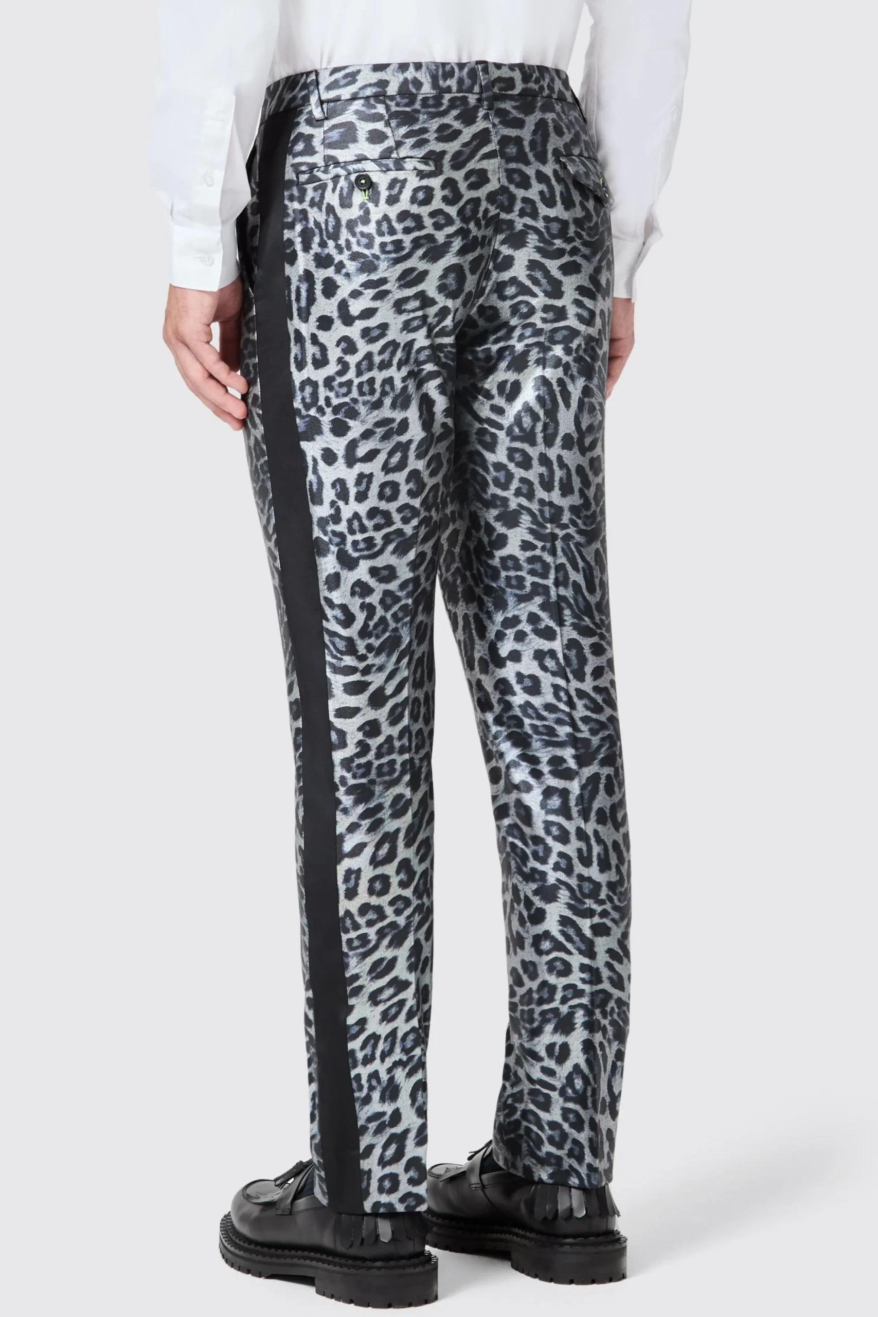 Trousers·Party Trousers|Twisted Tailor Devries Slim Fit Silver Leopard Print Tuxedo Trousers