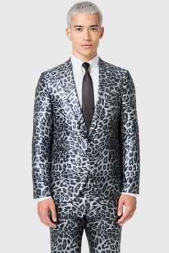Style·Tuxedos|Style·Bold Prints|Twisted Tailor Devries Slim Fit Silver Leopard Print Tuxedo Suit