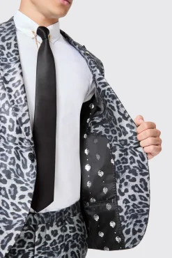 Style·Tuxedos|Style·Bold Prints|Twisted Tailor Devries Slim Fit Silver Leopard Print Tuxedo Suit