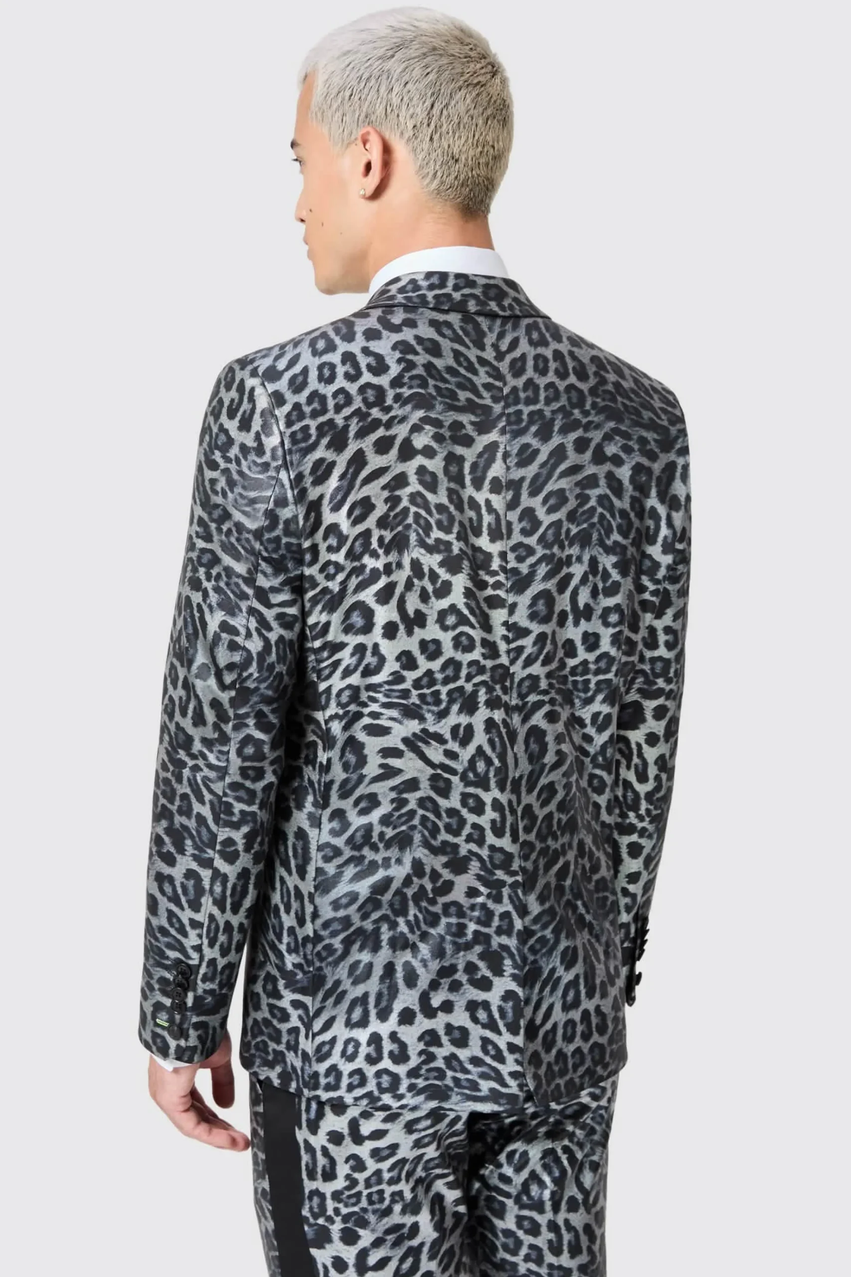 Jackets·Party Jackets|Twisted Tailor Devries Slim Fit Silver Leopard Print Tuxedo Jacket