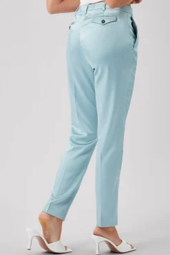 Woman|Twisted Tailor Draco Skinny Fit Aqua Blue Sateen Trousers
