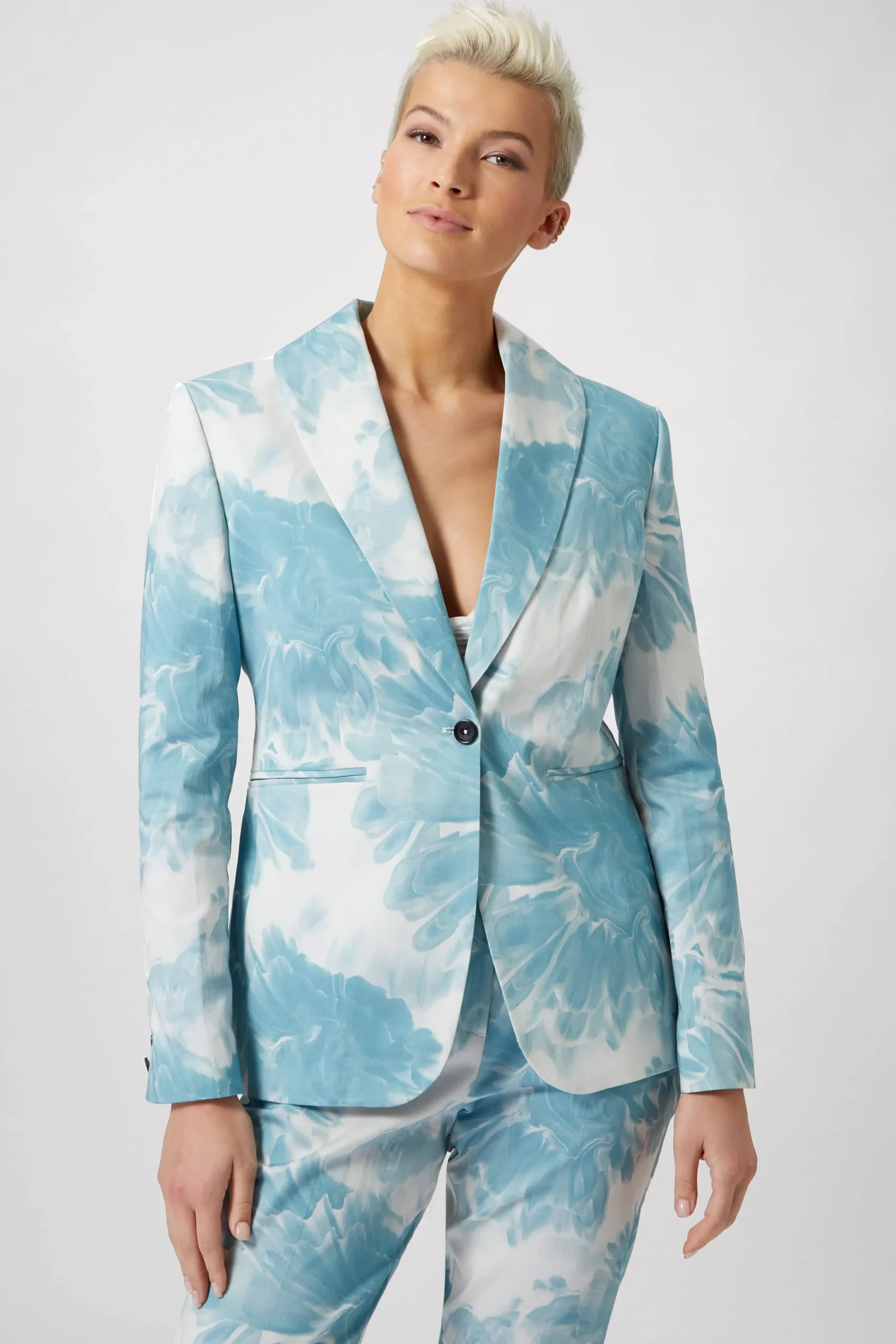Woman|Twisted Tailor Dresden Skinny Fit Blue Floral Cotton Jacket