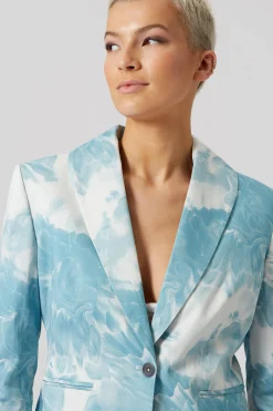 Woman|Twisted Tailor Dresden Skinny Fit Blue Floral Cotton Jacket
