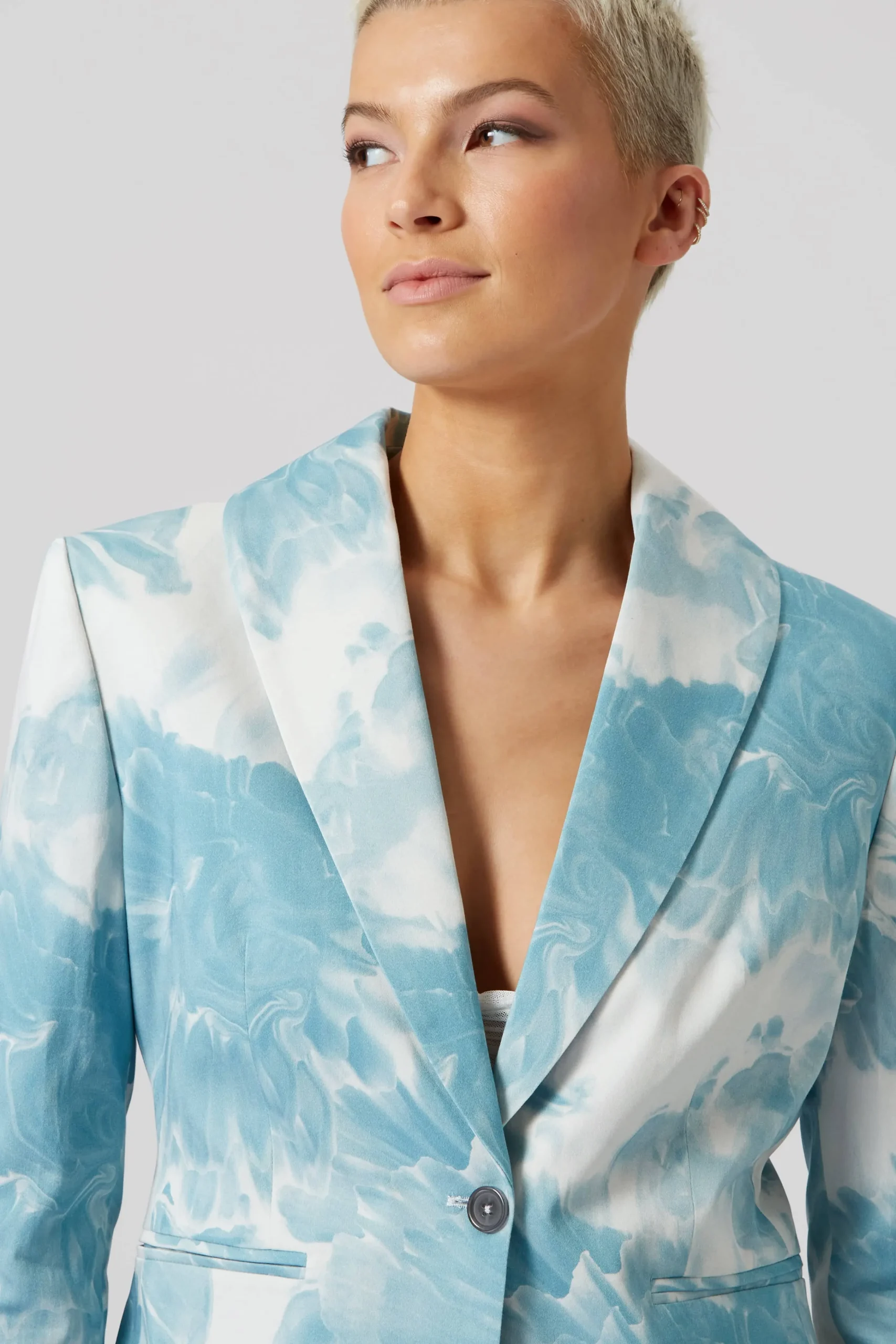 Woman|Twisted Tailor Dresden Skinny Fit Blue Floral Cotton Jacket