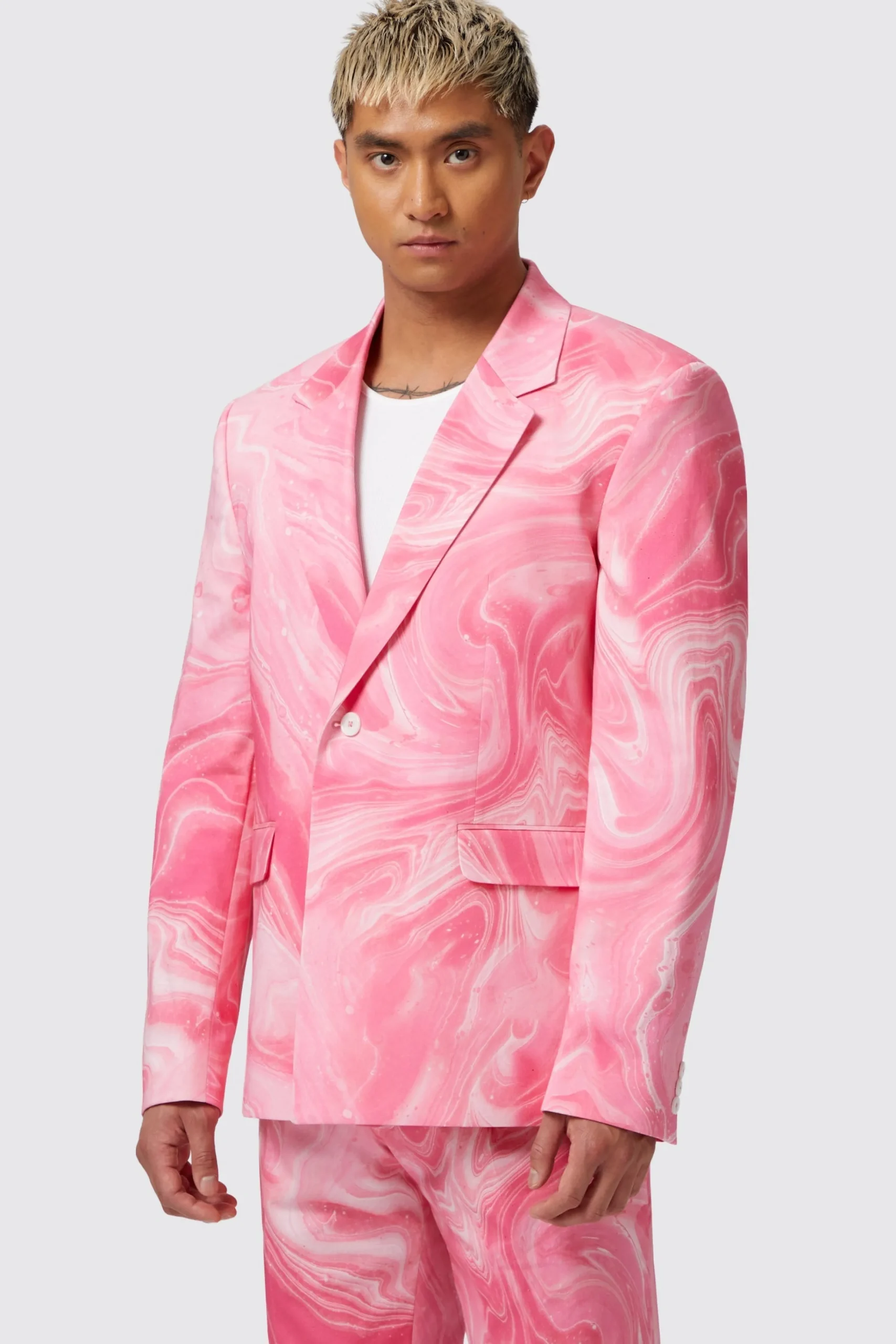 Unisex|Style·Bold Prints|Twisted Tailor Drogba Oversized Pink Abstract Cotton Suit