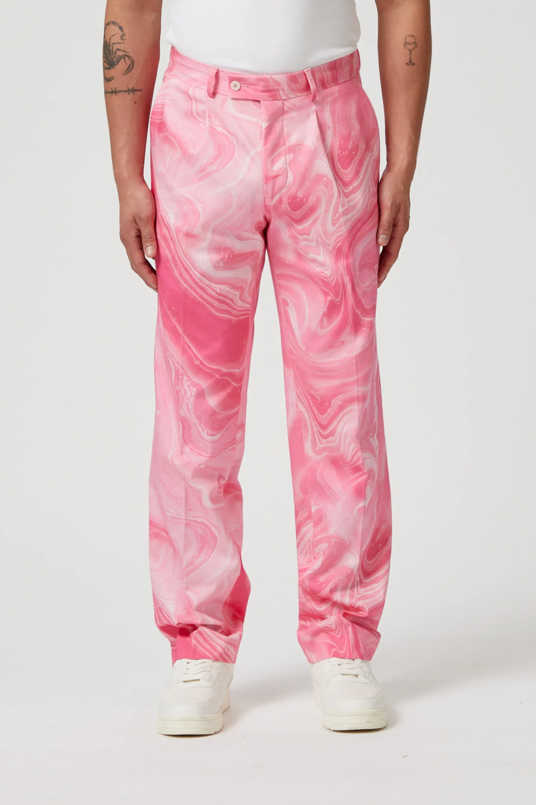 Unisex|Twisted Tailor Drogba Oversized Pink Abstract Cotton Trousers