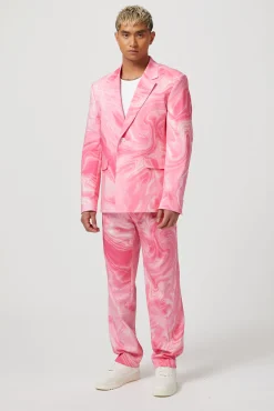 Unisex|Twisted Tailor Drogba Oversized Pink Abstract Cotton Trousers