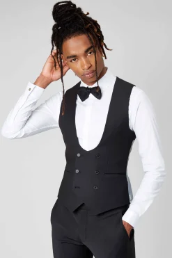 Waistcoats|Twisted Tailor Ellroy Skinny Fit Black Wool Waistcoat