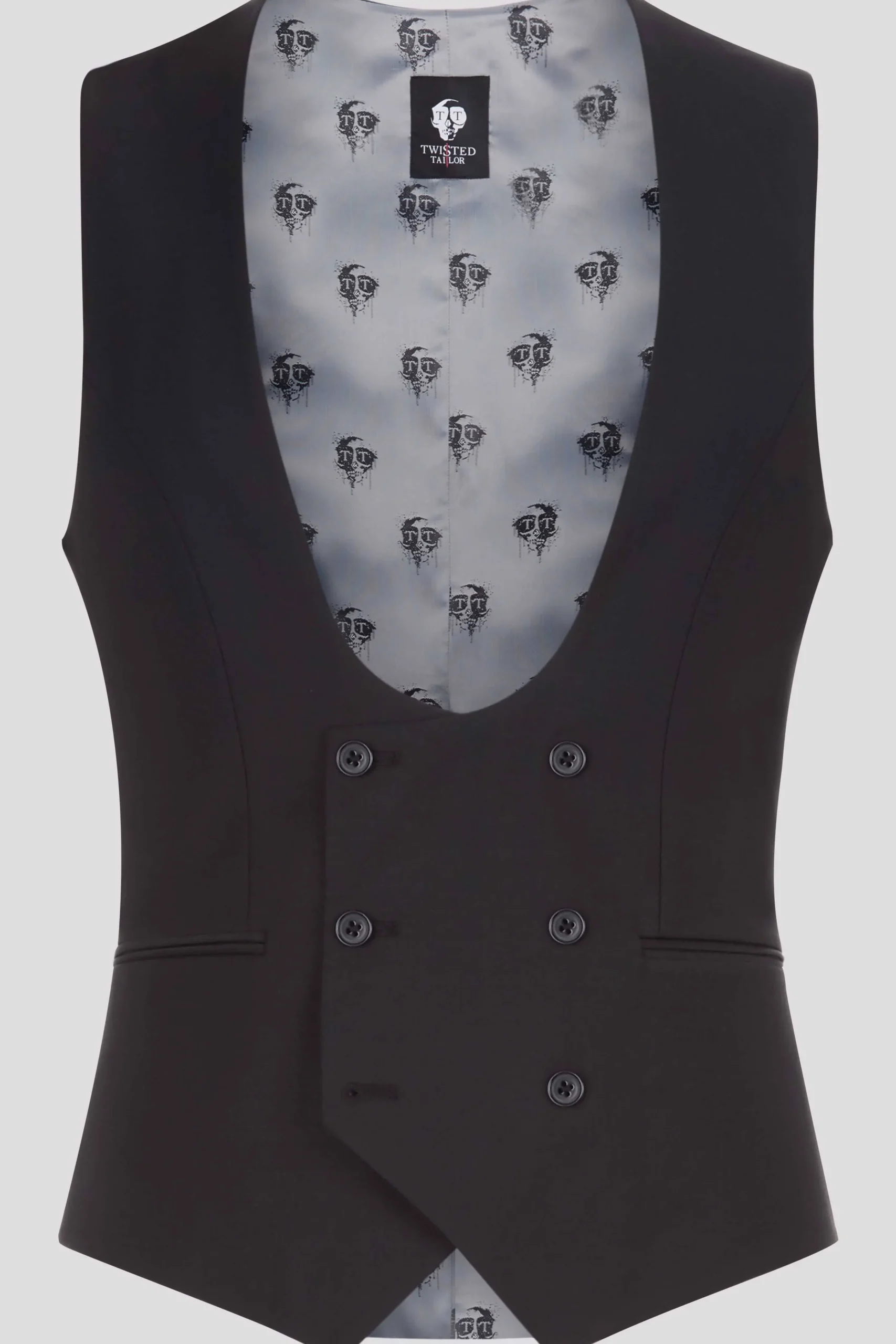 Waistcoats|Twisted Tailor Ellroy Skinny Fit Black Wool Waistcoat