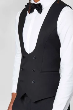 Waistcoats|Twisted Tailor Ellroy Skinny Fit Black Wool Waistcoat