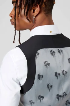 Waistcoats|Twisted Tailor Ellroy Skinny Fit Black Wool Waistcoat