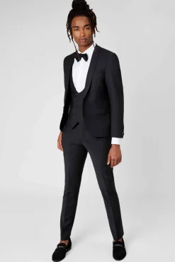Waistcoats|Twisted Tailor Ellroy Skinny Fit Black Wool Waistcoat