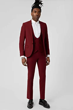 Waistcoats|Twisted Tailor Ellroy Skinny Fit Red Wool Waistcoat