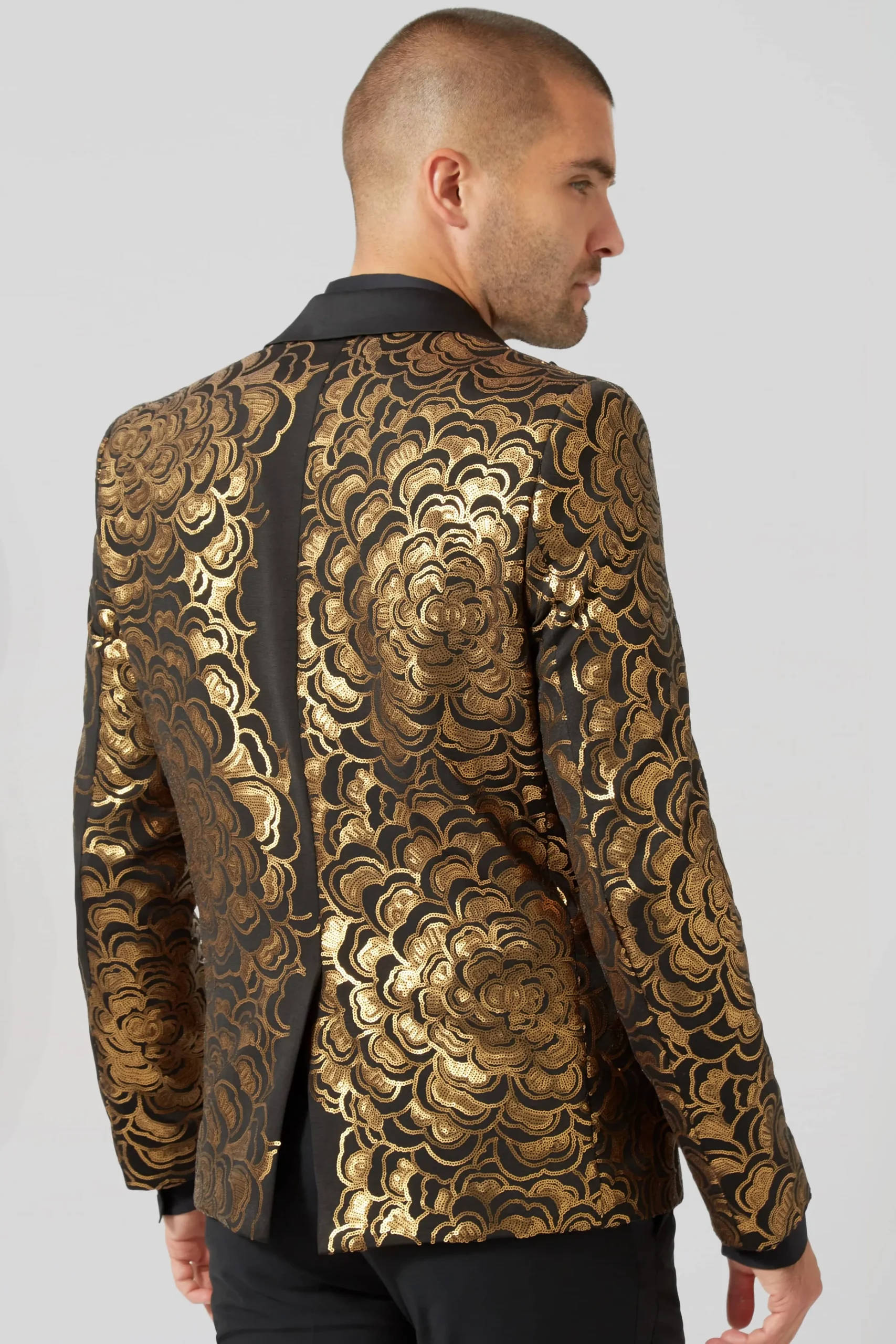 Occasion·Party Suits|Twisted Tailor Emiliano Skinny Fit Gold Floral Sequin Jacket