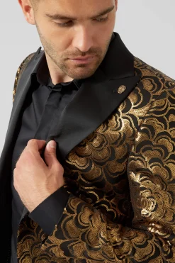 Occasion·Party Suits|Twisted Tailor Emiliano Skinny Fit Gold Floral Sequin Jacket