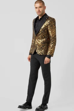 Occasion·Party Suits|Twisted Tailor Emiliano Skinny Fit Gold Floral Sequin Jacket