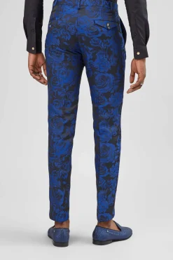 Trousers·Floral Trousers|Trousers·Party Trousers|Twisted Tailor Ersat Skinny Fit Blue Floral Tuxedo Trousers
