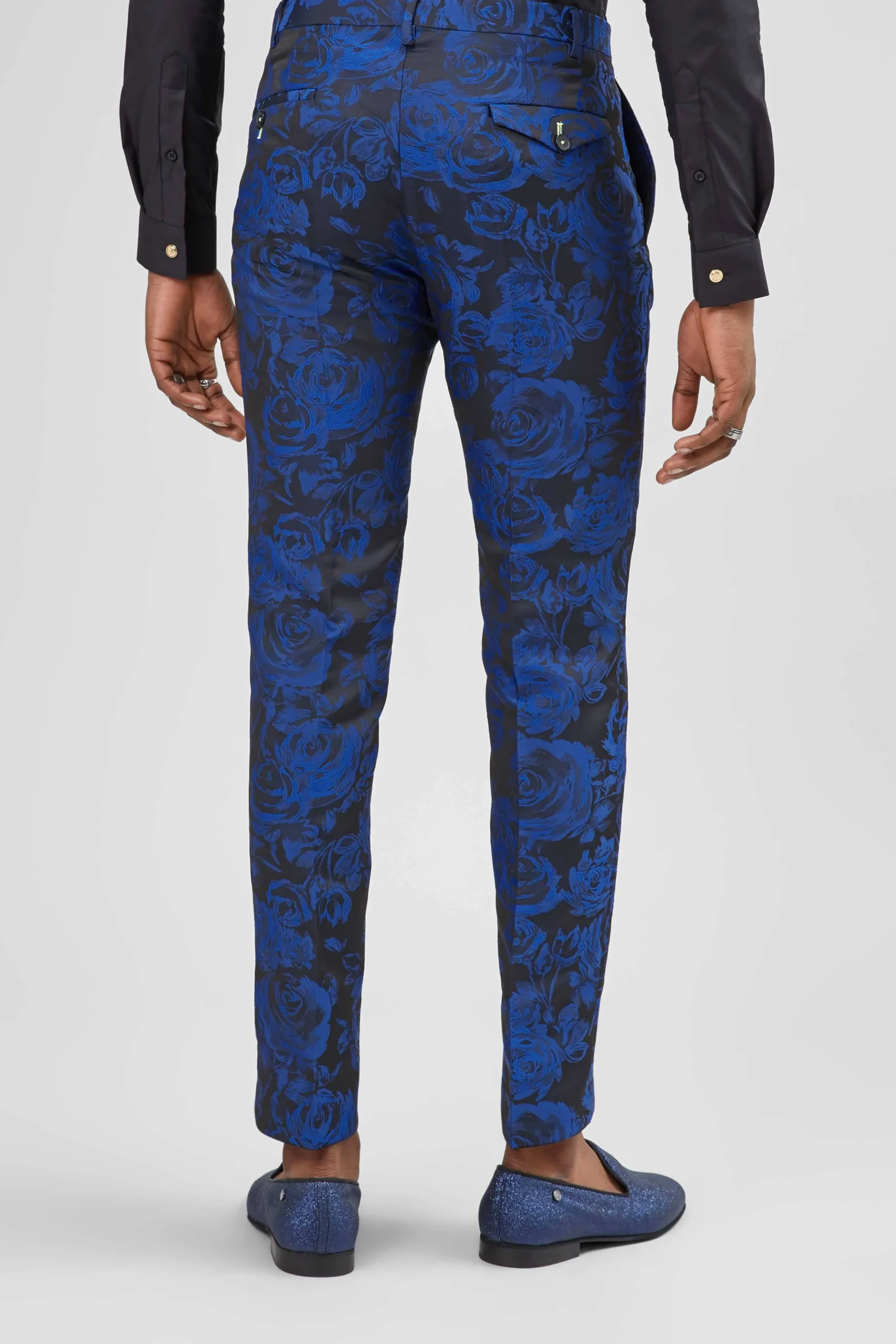 Trousers·Floral Trousers|Trousers·Party Trousers|Twisted Tailor Ersat Skinny Fit Blue Floral Tuxedo Trousers