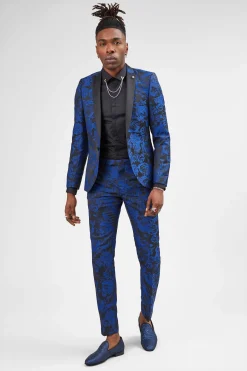 Style·Floral Suits|Style·Bold Prints|Twisted Tailor Ersat Skinny Fit Blue Floral Tuxedo Suit