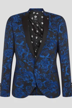 Style·Floral Suits|Style·Bold Prints|Twisted Tailor Ersat Skinny Fit Blue Floral Tuxedo Suit