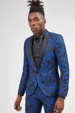 Jackets·Floral Jackets|Jackets·Party Jackets|Twisted Tailor Ersat Skinny Fit Blue Floral Tuxedo Jacket