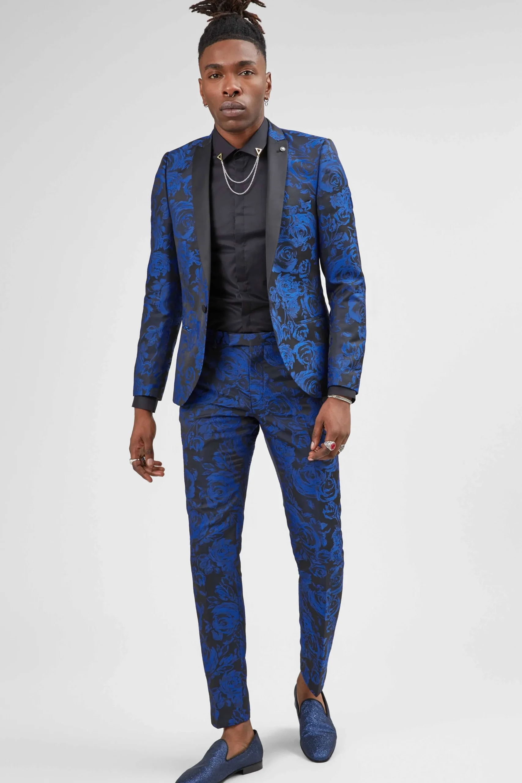 Jackets·Floral Jackets|Jackets·Party Jackets|Twisted Tailor Ersat Skinny Fit Blue Floral Tuxedo Jacket