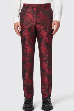 Trousers·Floral Trousers|Trousers·Party Trousers|Twisted Tailor Ersat Skinny Fit Red Floral Jacquard Tuxedo Trouser