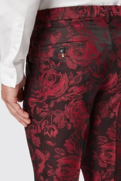 Trousers·Floral Trousers|Trousers·Party Trousers|Twisted Tailor Ersat Skinny Fit Red Floral Jacquard Tuxedo Trouser