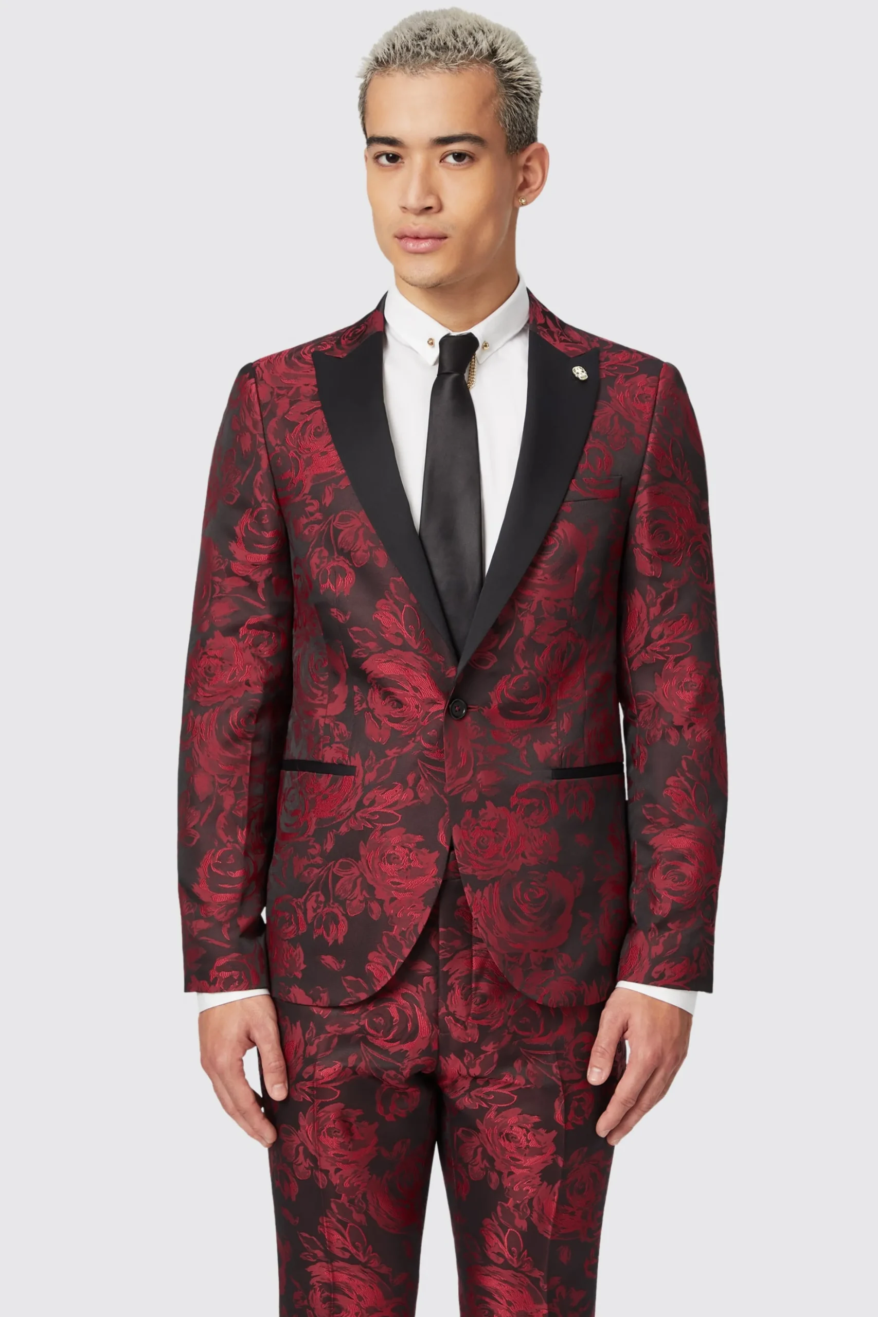 Jackets·Floral Jackets|Jackets·Party Jackets|Twisted Tailor Ersat Skinny Fit Red Floral Jacquard Tuxedo Jacket