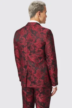 Jackets·Floral Jackets|Jackets·Party Jackets|Twisted Tailor Ersat Skinny Fit Red Floral Jacquard Tuxedo Jacket