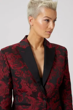 Woman|Twisted Tailor Ersilia Skinny Fit Red Floral Jacket