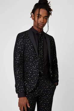 Jackets·Party Jackets|Twisted Tailor Farrow Skinny Fit Black Polka Dot Tuxedo Jacket