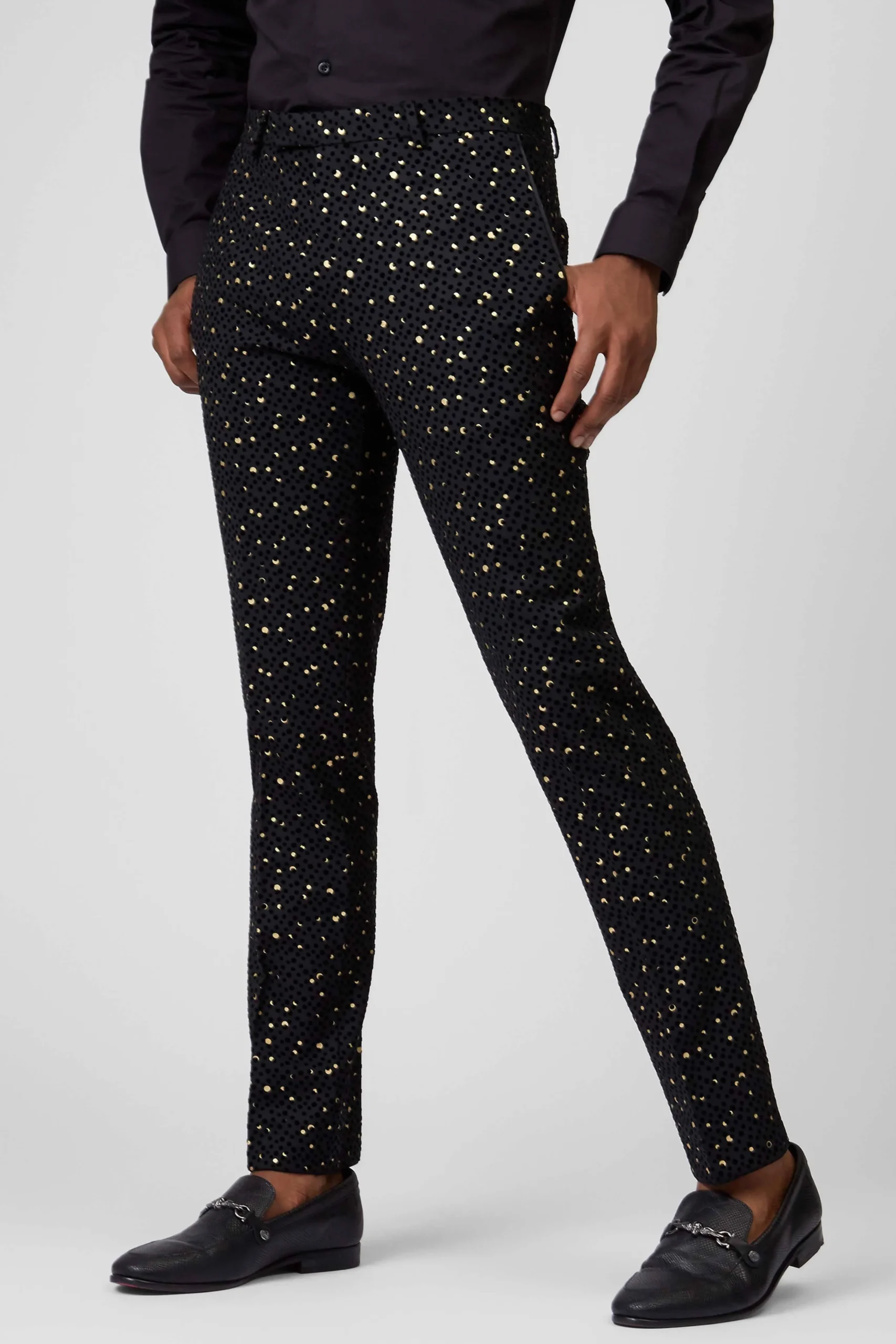 Trousers·Party Trousers|Twisted Tailor Farrow Skinny Fit Black Polka Dot Tuxedo Trousers