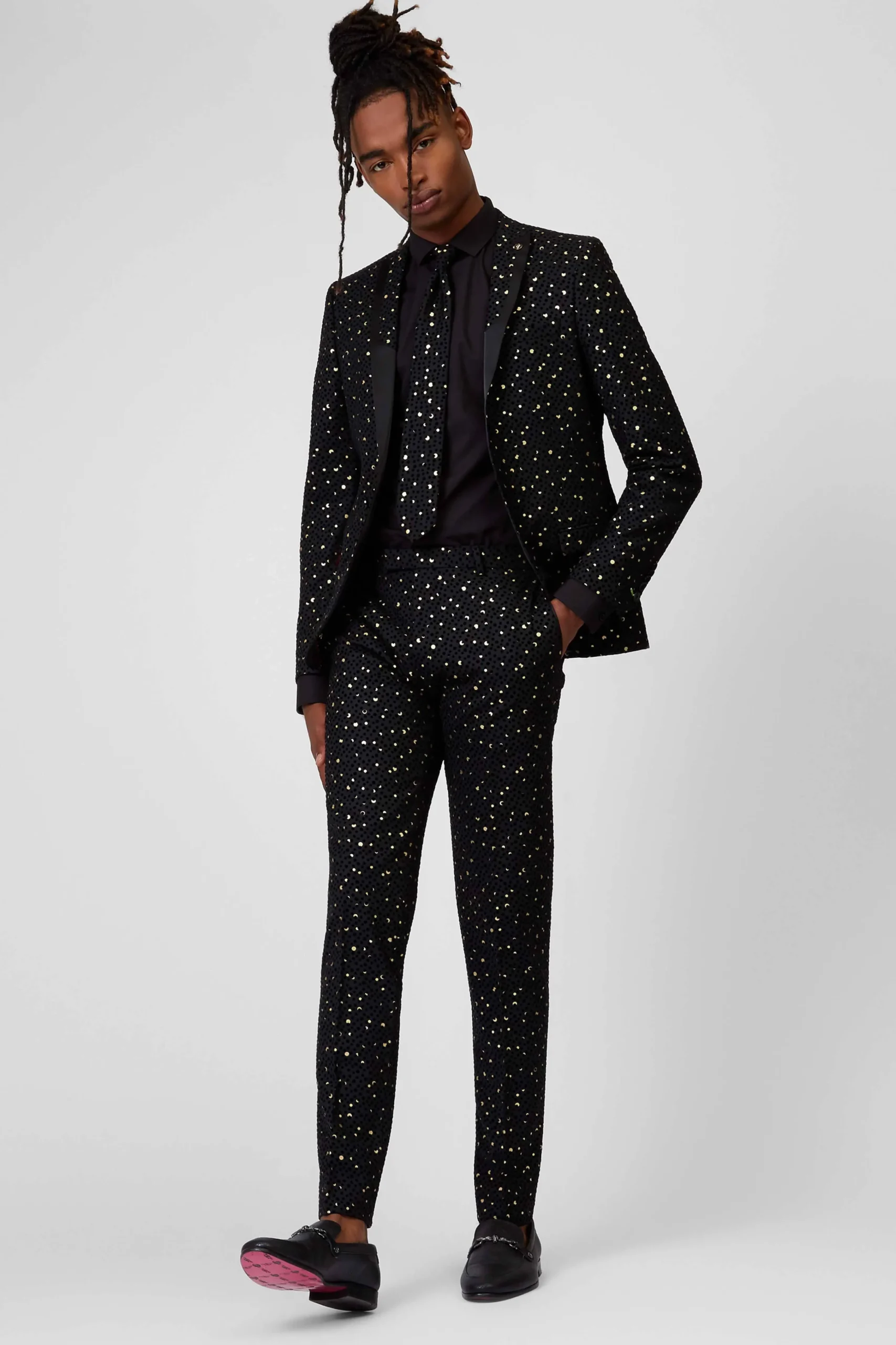 Trousers·Party Trousers|Twisted Tailor Farrow Skinny Fit Black Polka Dot Tuxedo Trousers