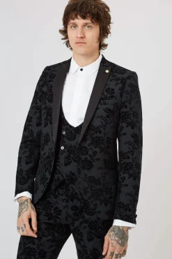 Jackets·Floral Jackets|Twisted Tailor Fleet Skinny Fit Black Floral Tuxedo Jacket