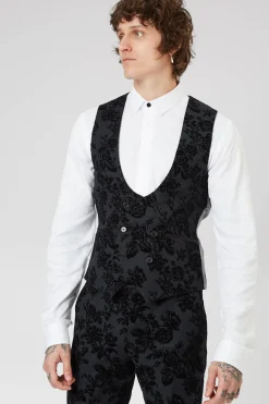 Waistcoats|Twisted Tailor Fleet Skinny Fit Black Floral Tuxedo Waistcoat
