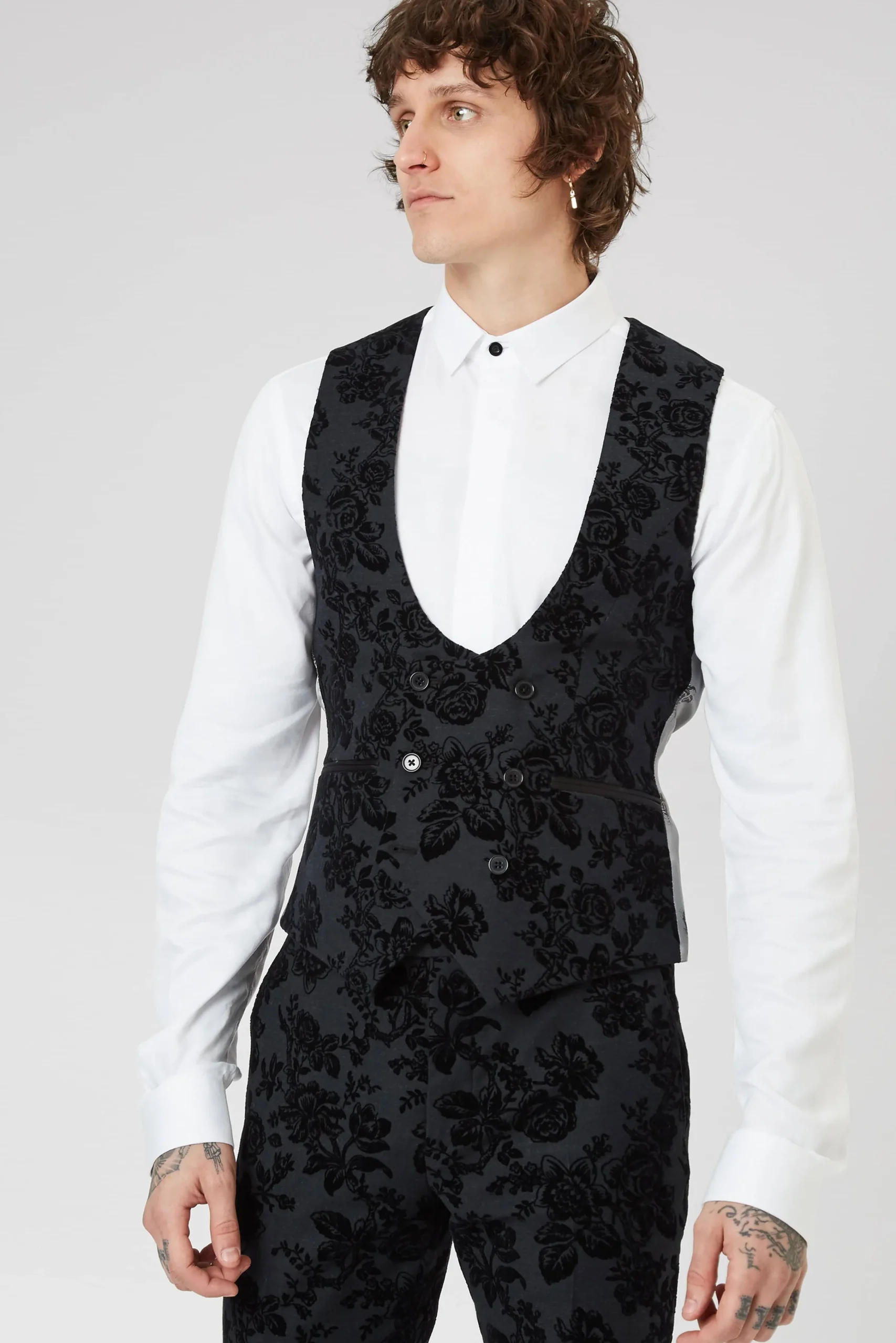 Waistcoats|Twisted Tailor Fleet Skinny Fit Black Floral Tuxedo Waistcoat