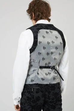 Waistcoats|Twisted Tailor Fleet Skinny Fit Black Floral Tuxedo Waistcoat