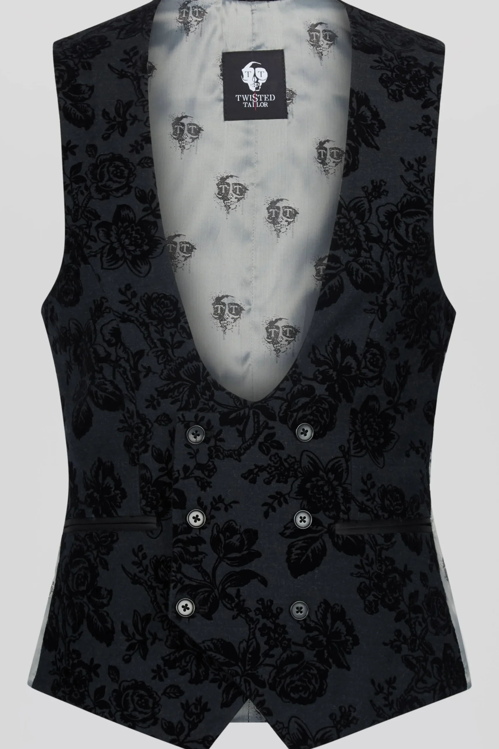 Waistcoats|Twisted Tailor Fleet Skinny Fit Black Floral Tuxedo Waistcoat