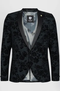 Style·Floral Suits|Style·3 Piece Suits|Twisted Tailor Fleet Skinny Fit Black Floral Tuxedo Suit