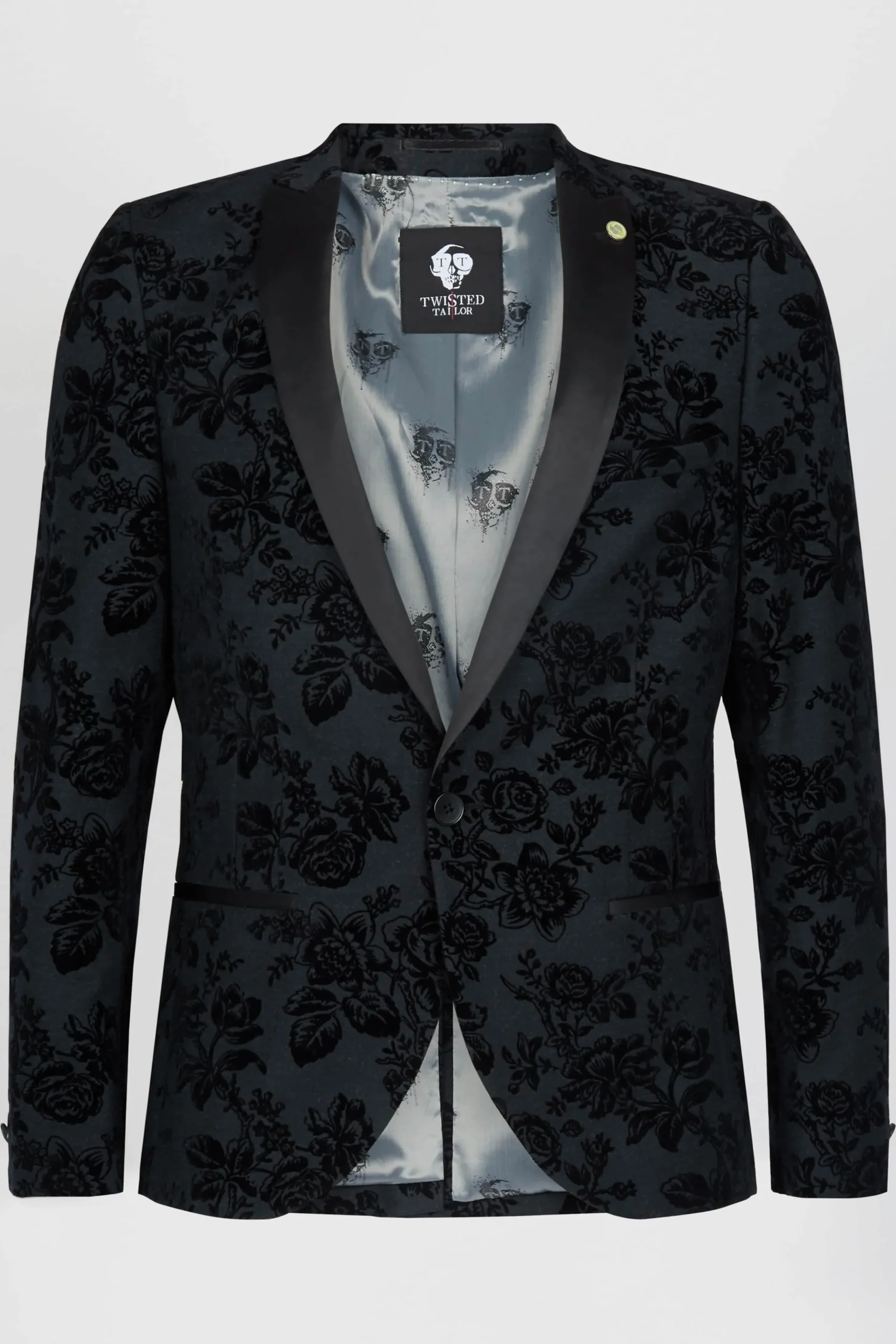 Style·Floral Suits|Style·3 Piece Suits|Twisted Tailor Fleet Skinny Fit Black Floral Tuxedo Suit
