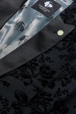Style·Floral Suits|Style·3 Piece Suits|Twisted Tailor Fleet Skinny Fit Black Floral Tuxedo Suit