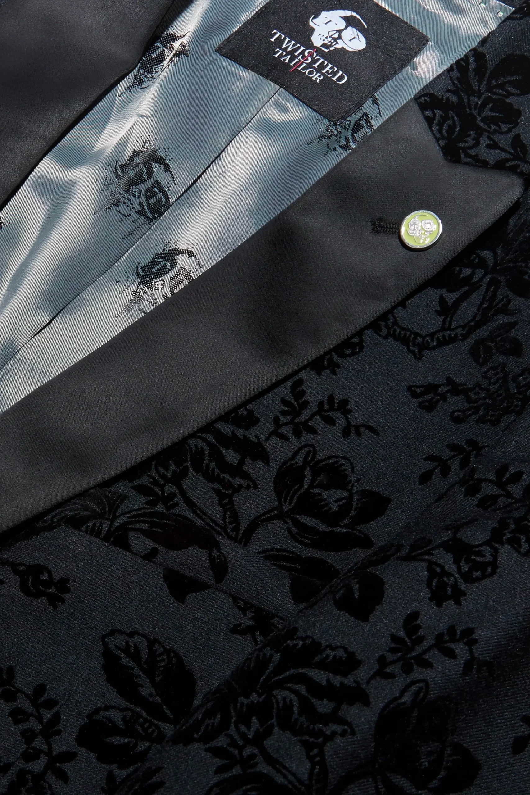 Style·Floral Suits|Style·3 Piece Suits|Twisted Tailor Fleet Skinny Fit Black Floral Tuxedo Suit